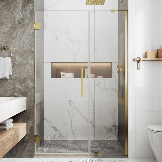47-48" x 74" Pivot Frameless Shower Door,Brushed Gold,Easy clean|ExBrite Valor Series