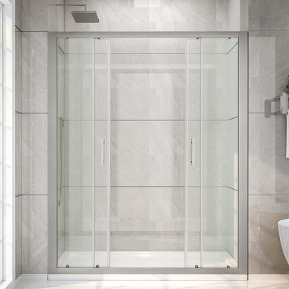 Holden 56-60"W x 70"H Easy Clean Shatter Proof Double Framed Sliding Shower Door with 1/4" (6mm) Clear SGCC Tempered Glass,Brushed Nickel