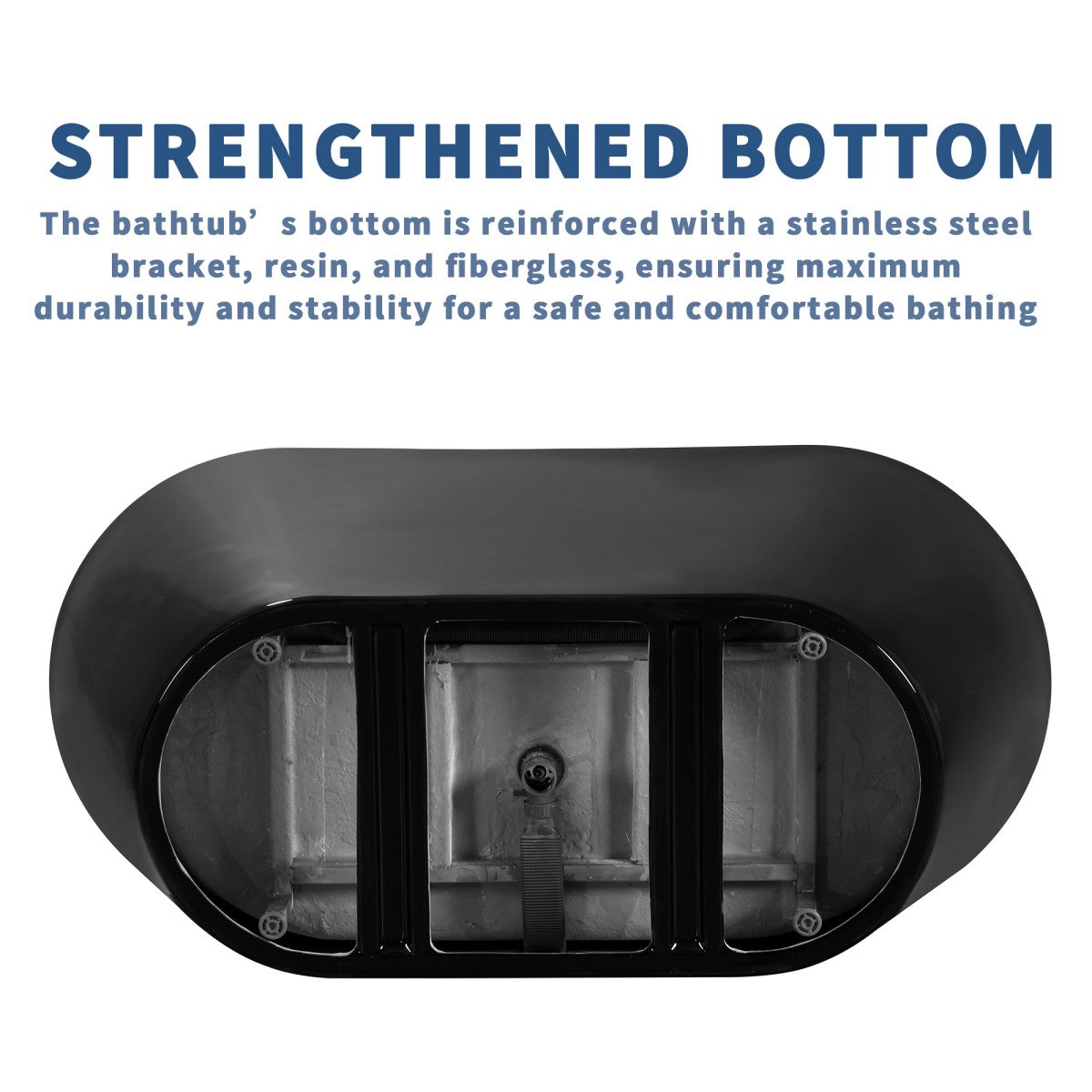 PY Exbrite 59' Acrylic Freestanding Bathtub, Stand Alone Soaking Tub, Glossy Black Acrylic, Toe-tap Chrome Drain, cUPC Certified