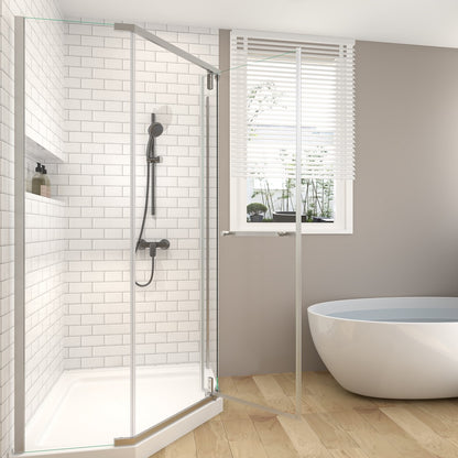 Prism Neo-Angle Frameless Shower Door 38 in. W x 72 in. H Corner Shower Enclosure with 6mm Clear Glass,Pivot Shower Doors,Brushed Nickel