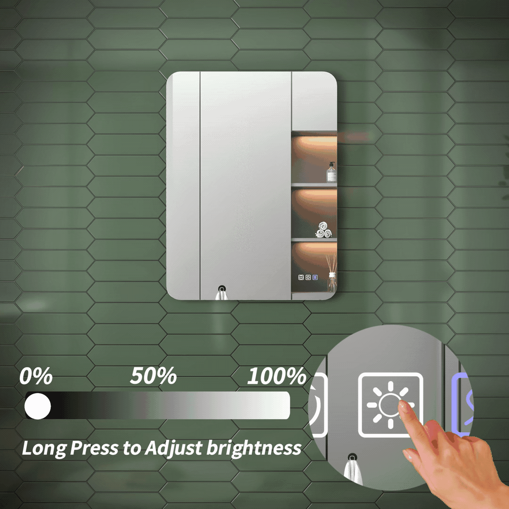 Brivaro 24" x 32" Backlit LED Bathroom Mirror with Nano-Tempered Glass, Anti-Fog, Dimmable, 3 Lighting Modes