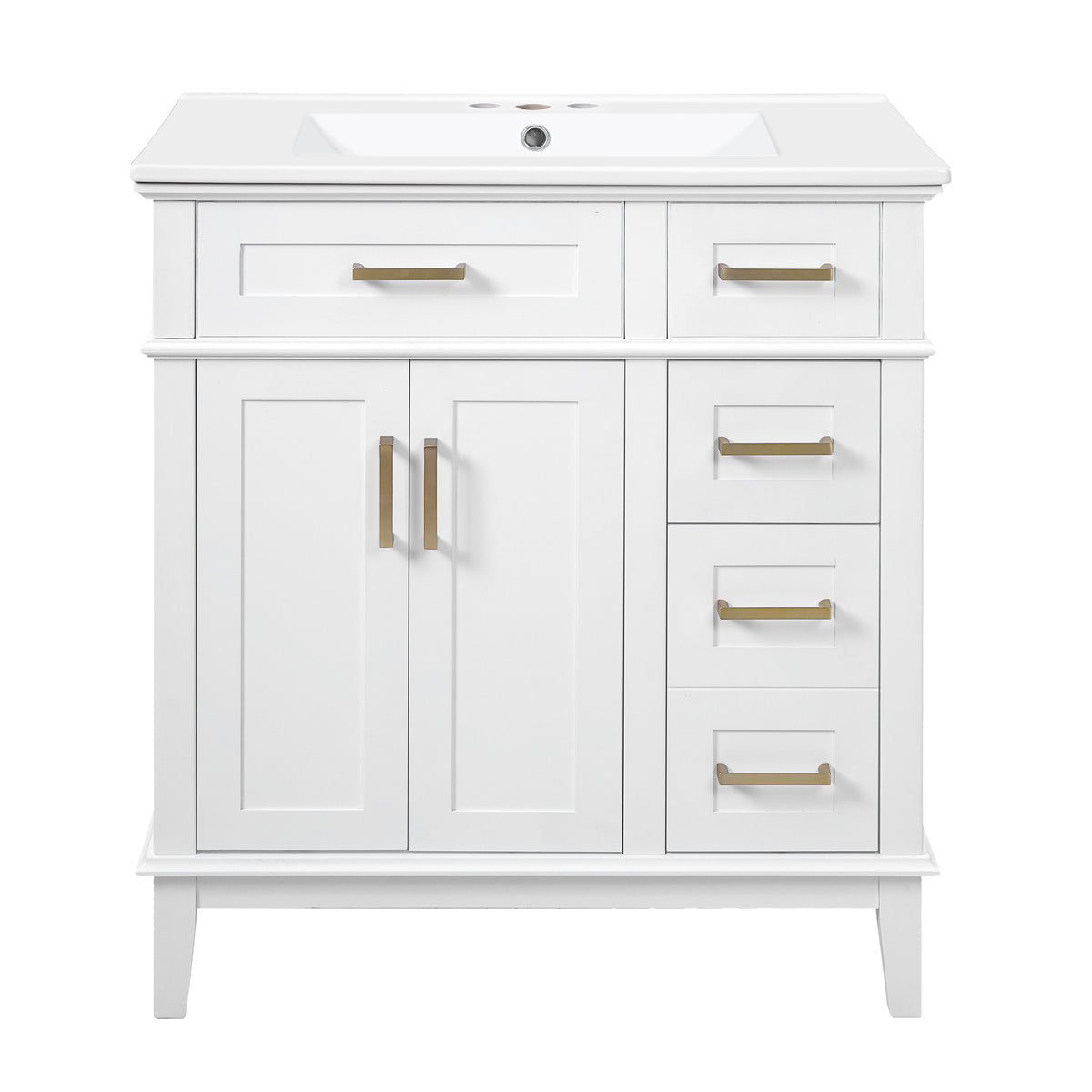 Exbrite 30-Inch White Bathroom Vanity with Ceramic Sink and Two Drawers
