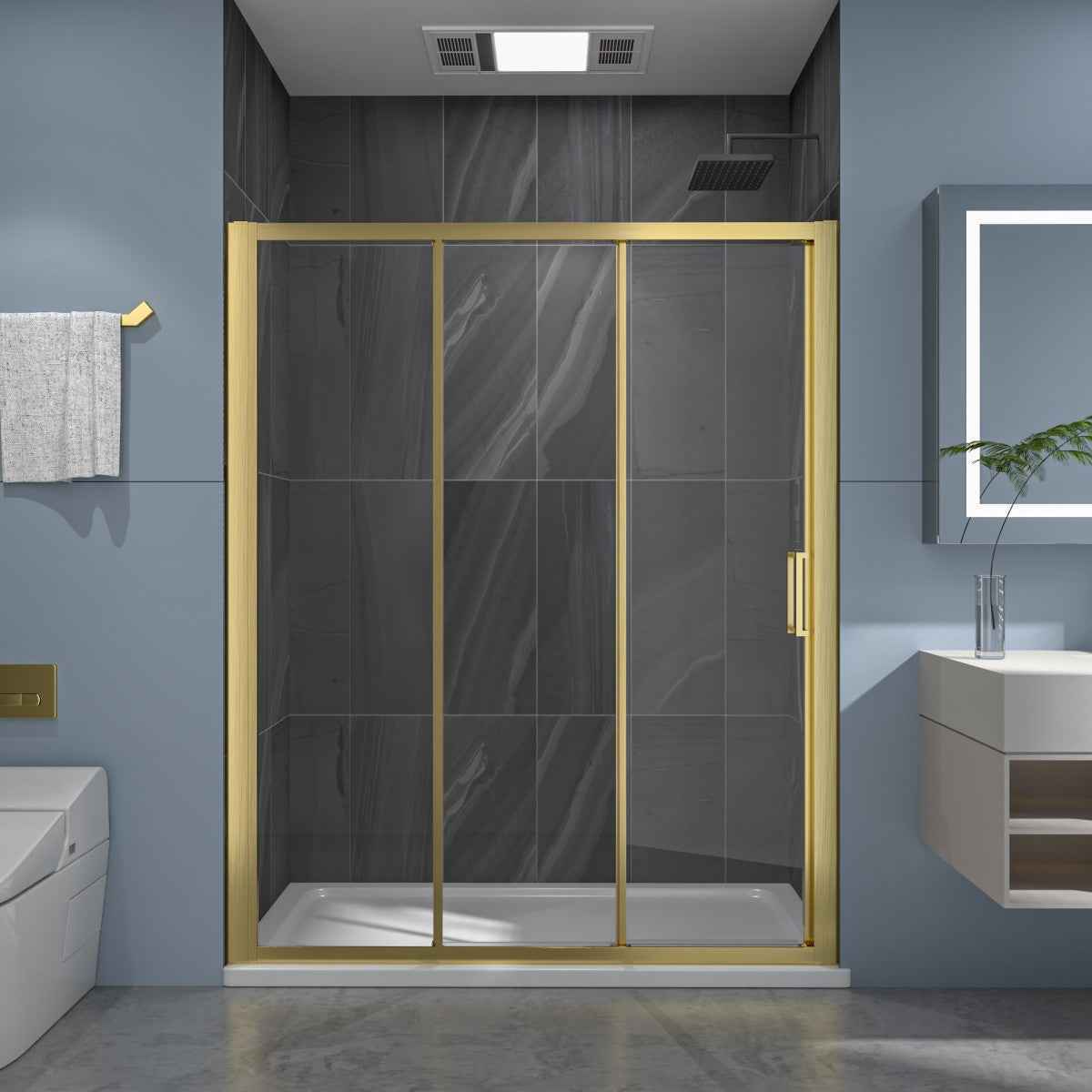 Nexus 56-60W x 70.H Easy Clean Triple Framed Sliding Shower Door with 1/4" (6mm) Clear SGCC Tempered Glass,Brushed Golde Finish (Copy) (Copy)
