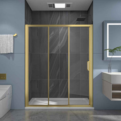Nexus 56-60W x 70.H Easy Clean Triple Framed Sliding Shower Door with 1/4" (6mm) Clear SGCC Tempered Glass,Brushed Golde Finish (Copy) (Copy)