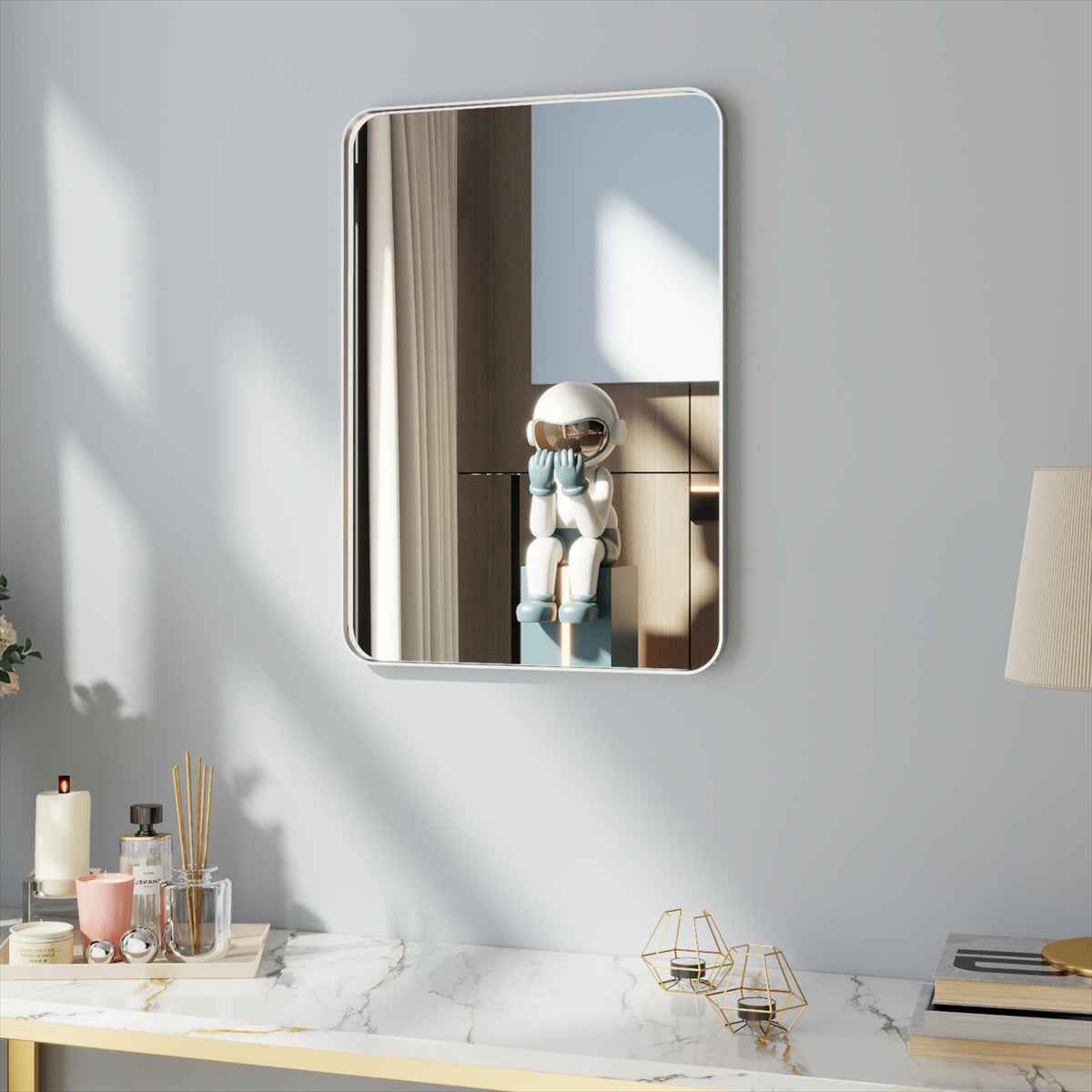 Noir 20" x 28" Silver Framed Rectangular Bathroom Mirror