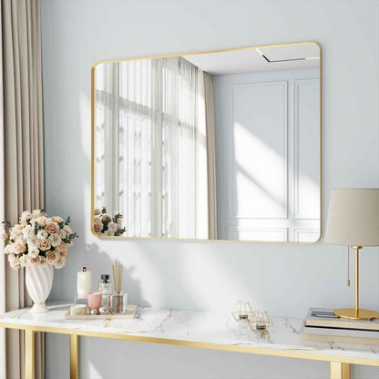 Noir 48" x 36" Gold Framed Rectangular Bathroom Mirror