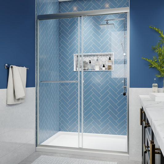 Glide 44-48" Wide x 70" Sliding Glass Shower Doors Frame in Nickel,Clear Tempered Glass