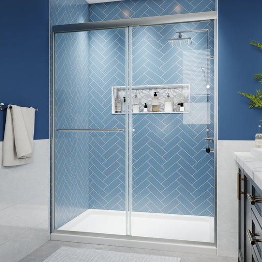 Glide Semi-Frameless Shower Door 50-54 in. W x 72 in. H Bypass Sliding Shower Enclosure,Brushed Nickel,Double Sliding Glass Bathroom Doors