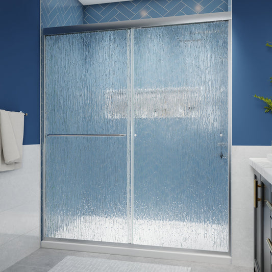 Glide-RA Semi-Frameless Shower Door 56-60 in. W x 70 in. H Bypass Sliding Shower Enclosure,Chrome,Double Sliding Rain Glass Doors