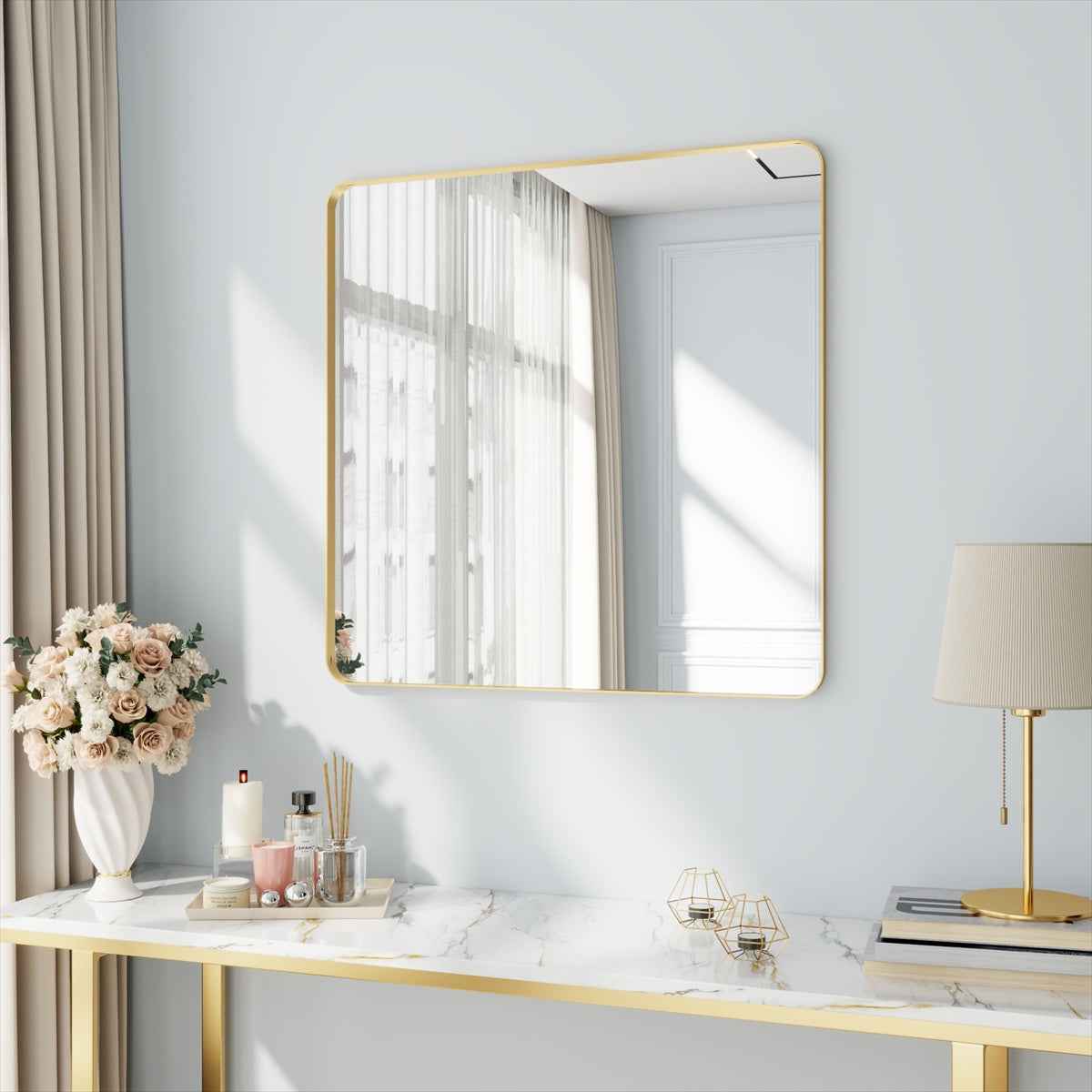 Noir 36" x 36" Gold Framed Rectangular Bathroom Mirror