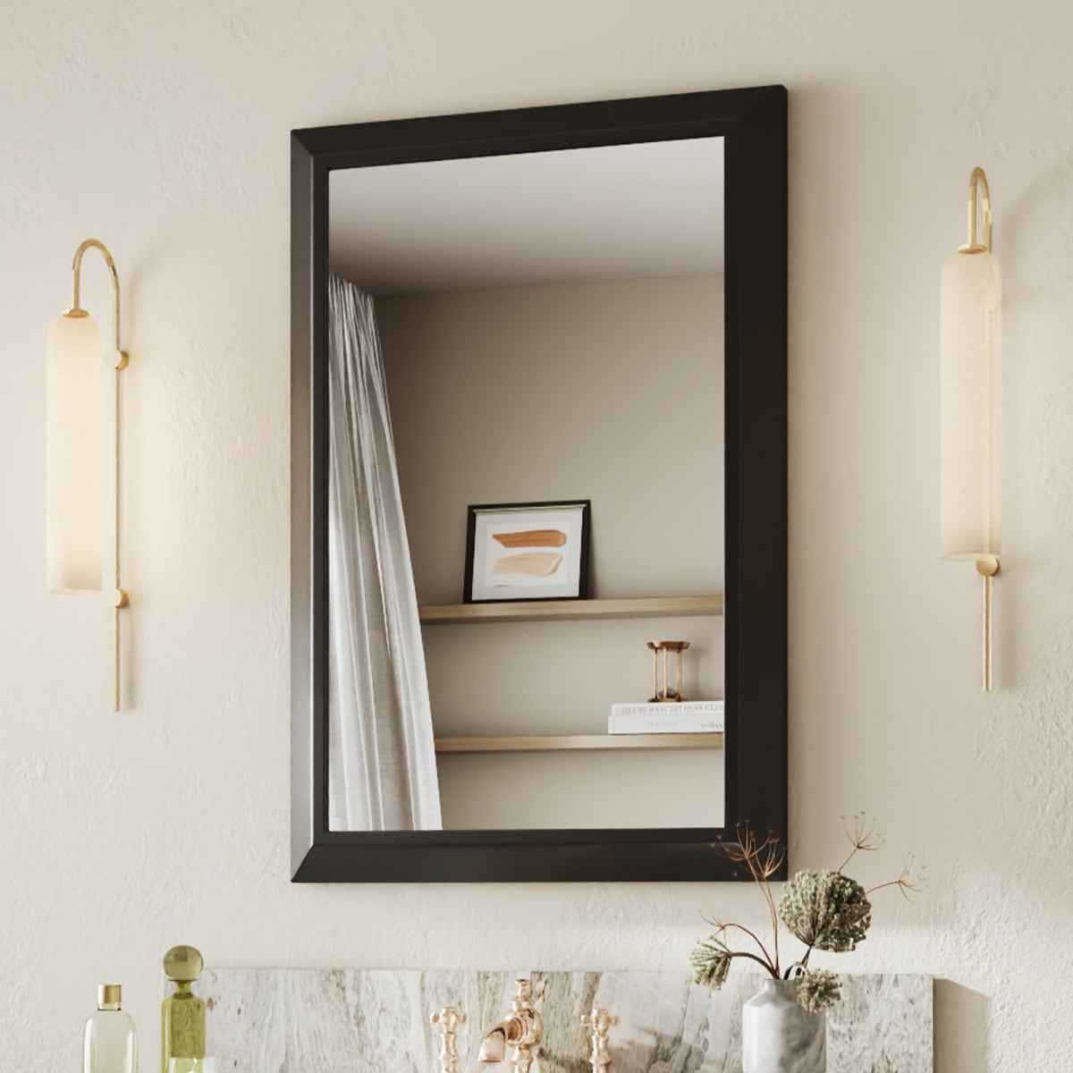 24" x 36" Modern, Elegant Rectangular Wall Mirror with Tempered Glass, Shatterproof, Rust-Resistant Wood Grain Aluminum Frame for Bathroom, Living Room & Hallway| Nolhurst