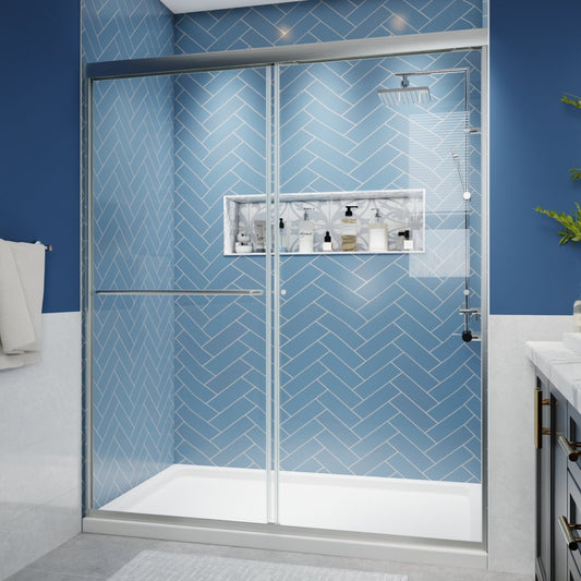 Glide Semi-Frameless Shower Door 56-60 in. W x 72 in. H Bypass Sliding Shower Enclosure,Brushed Nickel,Double Sliding Glass Bathroom Doors