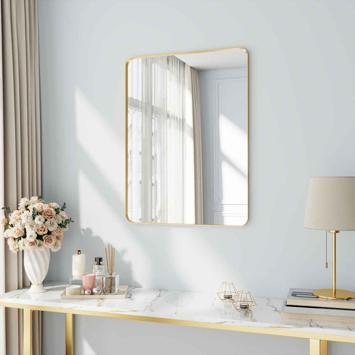 Noir 28" x 36" Gold Framed Rectangular Bathroom Mirror
