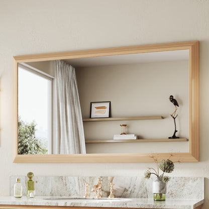 55" x 32" Light Wood Grain Modern, Elegant Rectangular Wall Mirror with Tempered Glass, Shatterproof, Rust-Resistant Light Wood Grain Aluminum Frame for Bathroom, Living Room & Hallway| Nolhurst