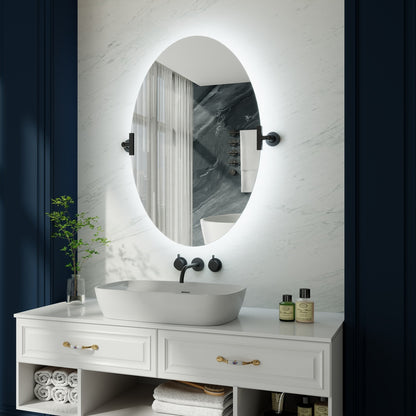 24"x 36" Navi-pro Frameless Oval 3-Color Backlit Pivoting LED Bathroom Mirror
