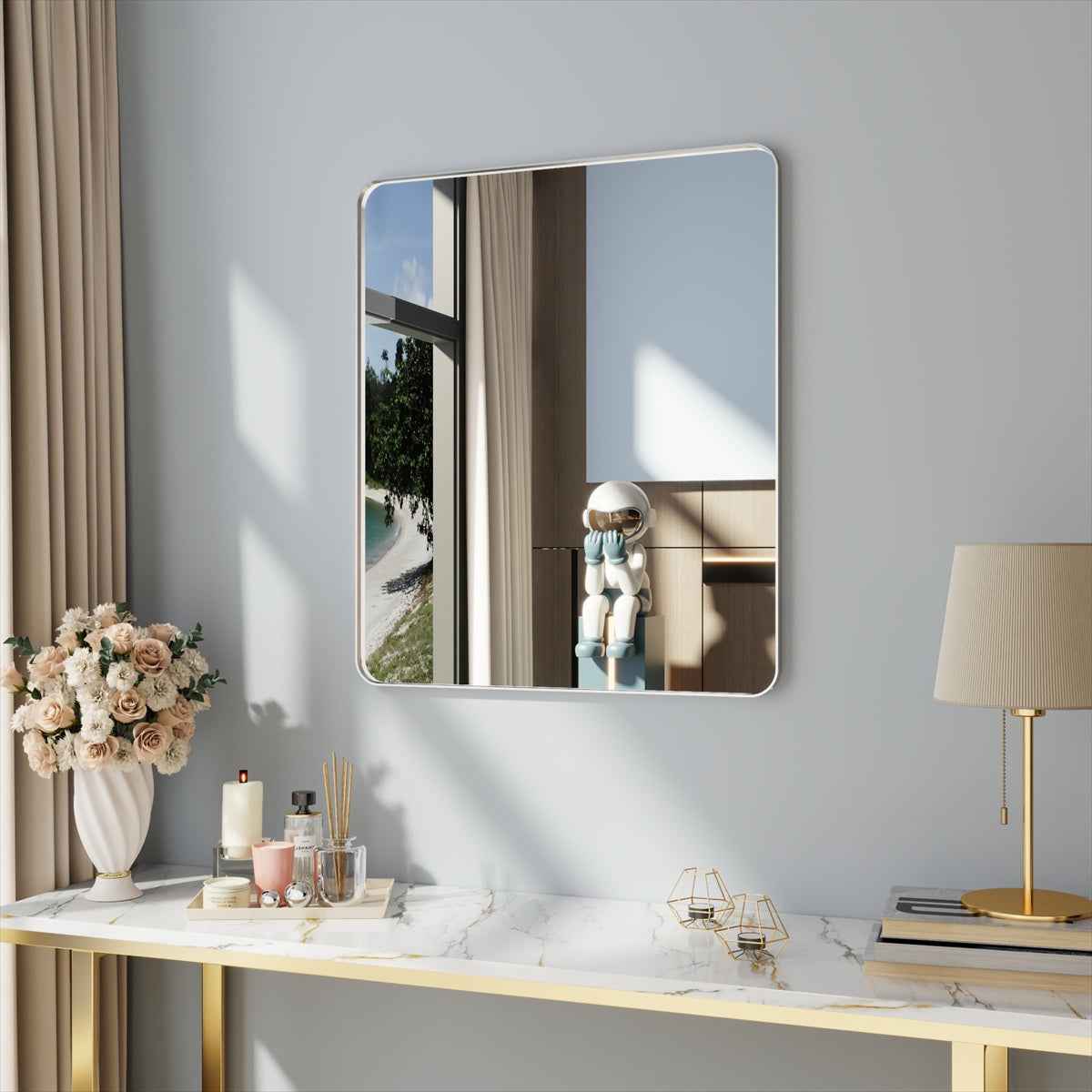 Noir 30" x 36" Silver Framed Rectangular Bathroom Mirror