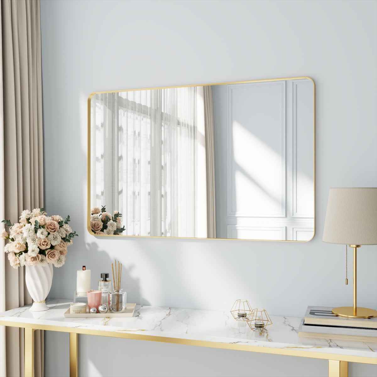 Noir 48" x 30" Gold Framed Rectangular Bathroom Mirror