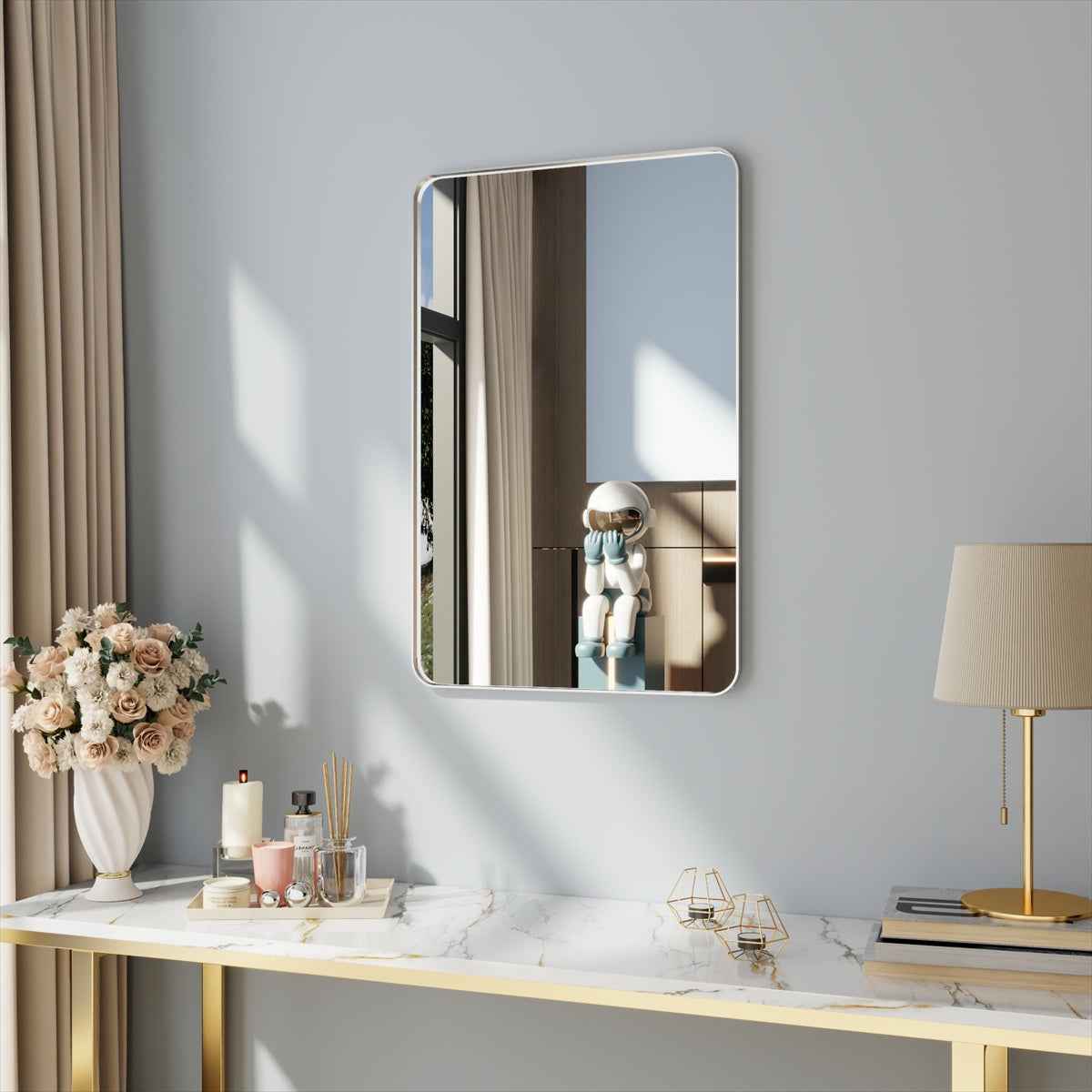 Noir 24" x 36" Silver Framed Rectangular Bathroom Mirror
