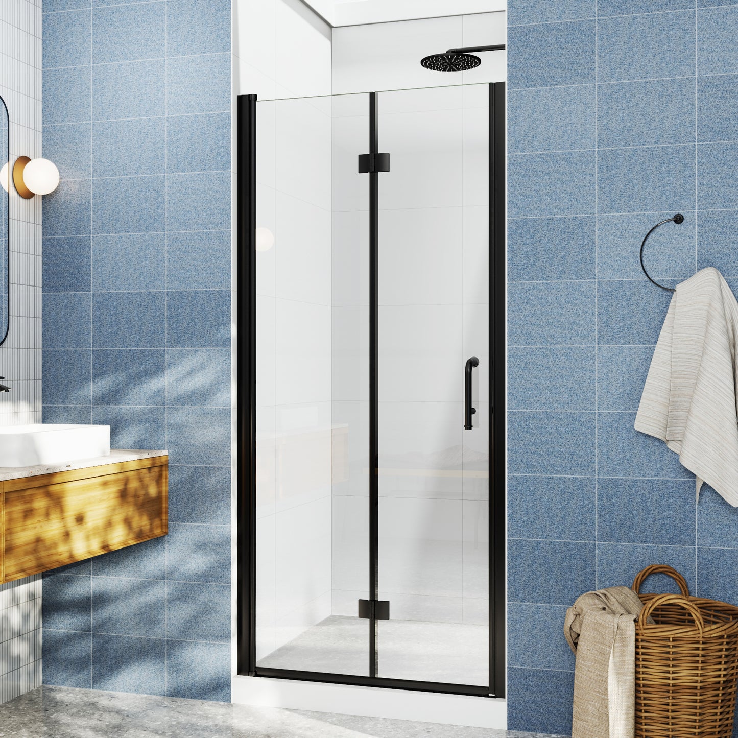 Adapt Allsumhome Bifold Shower Door 36-38 in.W x 72 in.H Pivot Swing Shower Doors,Matte Black,Clear Tempered Glass