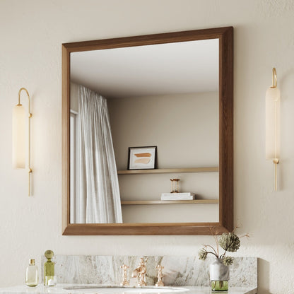 40" x 36" Dark Wood Grain Modern, Elegant Rectangular Wall Mirror with Tempered Glass, Shatterproof, Rust-Resistant Dark Wood Grain Aluminum Frame for Bathroom, Living Room & Hallway| Nolhurst