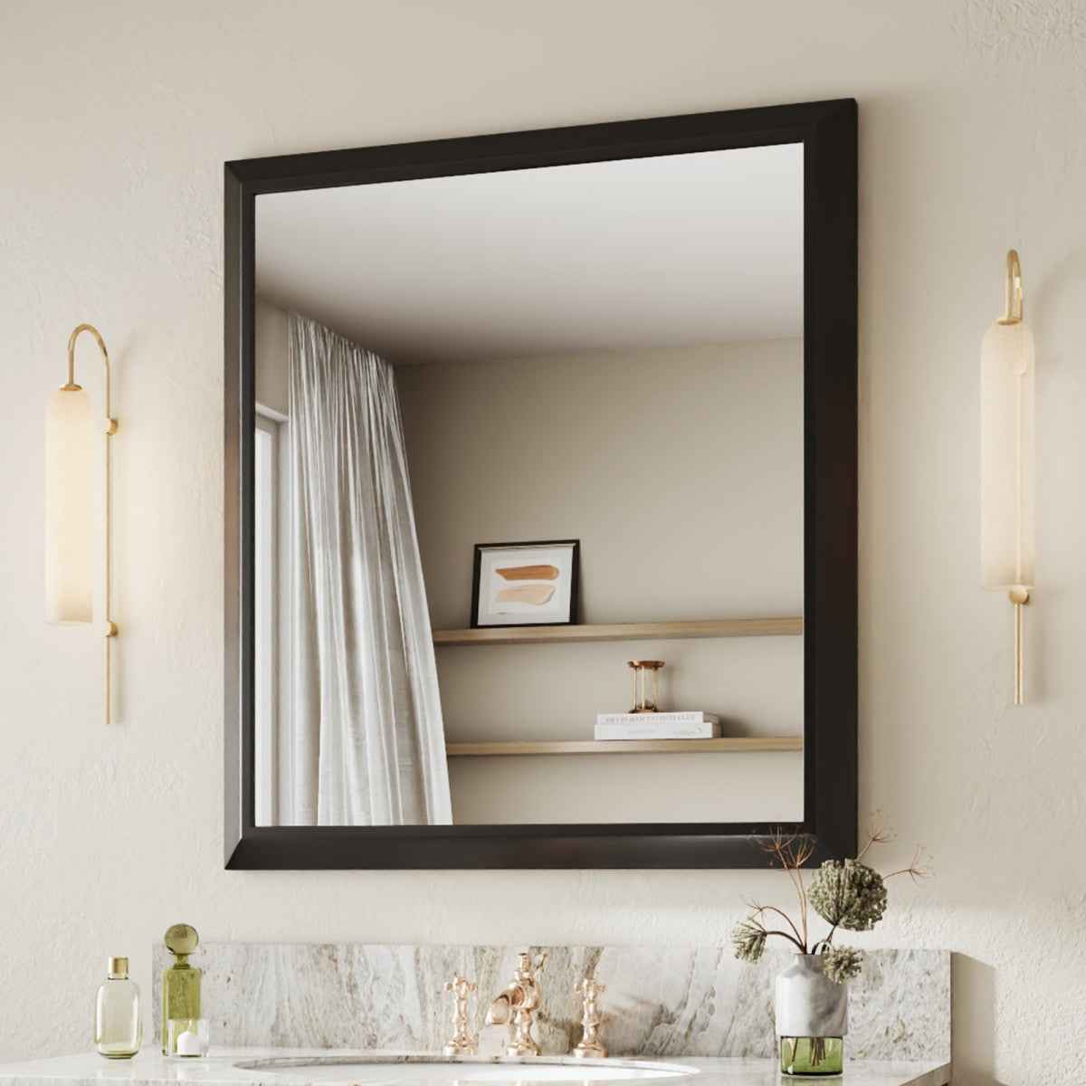 40" x 36" Modern, Elegant Rectangular Wall Mirror with Tempered Glass, Shatterproof, Rust-Resistant Wood Grain Aluminum Frame for Bathroom, Living Room & Hallway| Nolhurst
