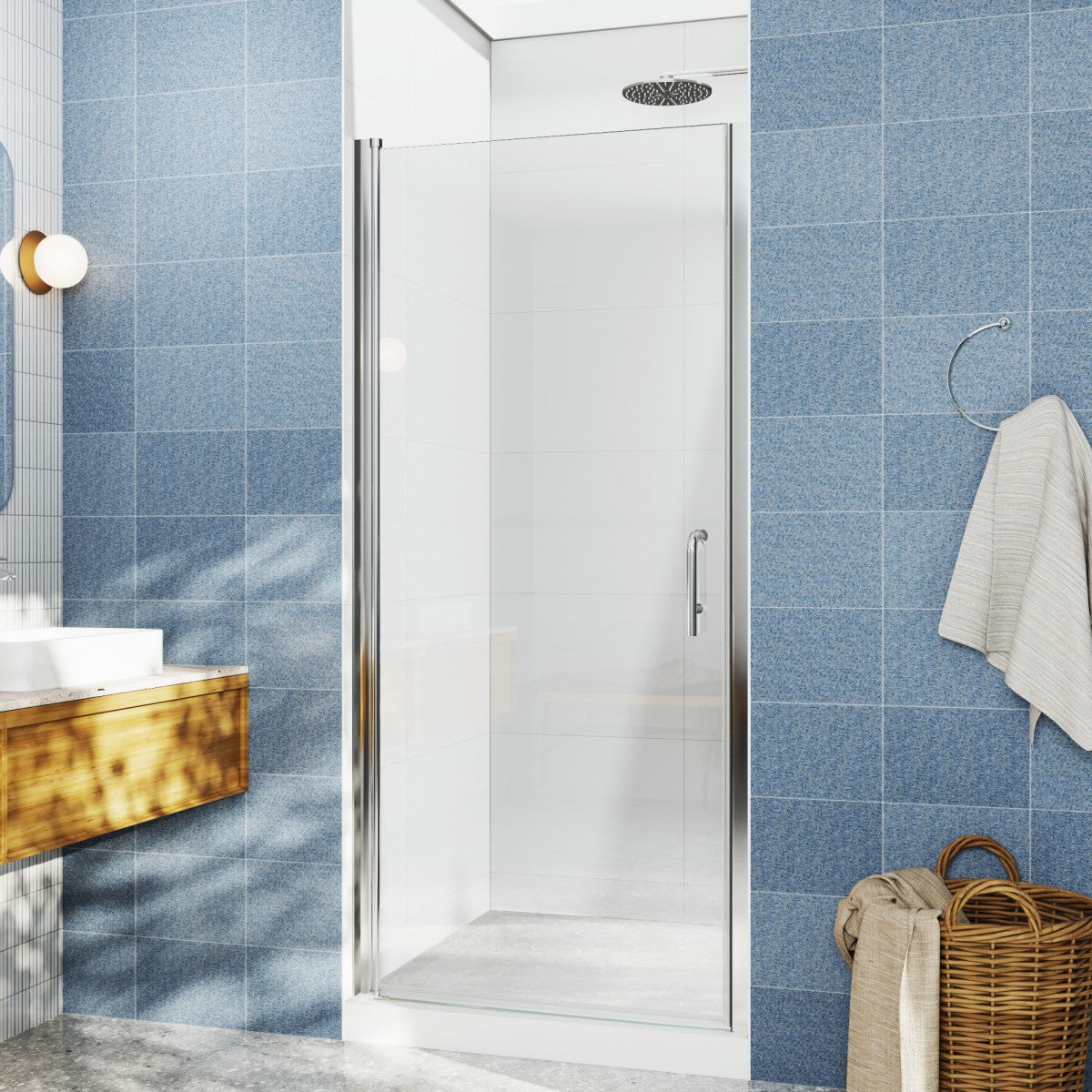 Classy 32-34" W x 72" H Pivot Shower Door Semi-Frameless,Chrome Install Glass Shower Door