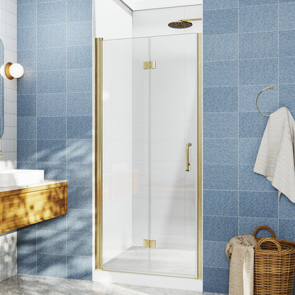 Adapt Allsumhome Bifold Shower Door 34-36 in.W x 72 in.H Pivot Swing Shower Doors,Brushed Gold,Clear Tempered Glass