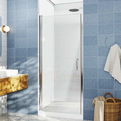 Classy 34-36" W x 72" H Pivot Semi-Frameless Shower Door Chrome Install Glass Shower Door