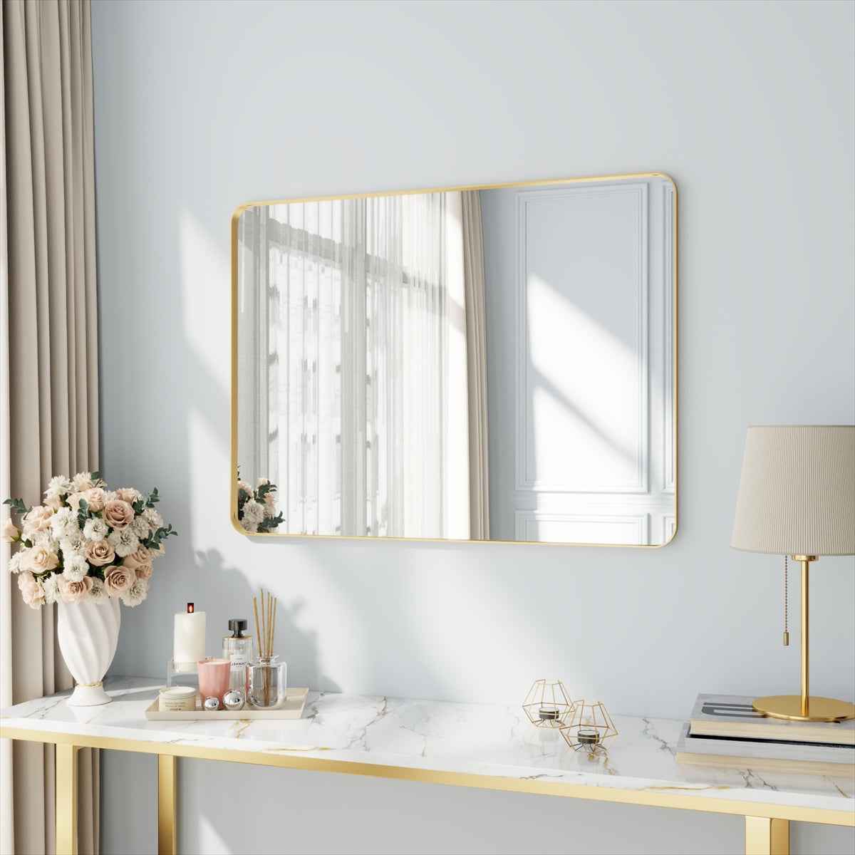Noir 40" x 30" Gold Framed Rectangular Bathroom Mirror
