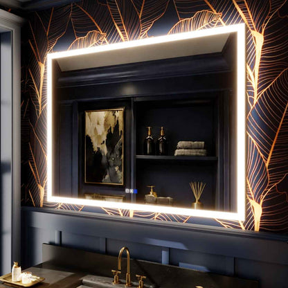 Solen 48" x 36" Frameless Rectangular Lighted Vanity Mirror with Anti-Fog and Bright LED Lighting