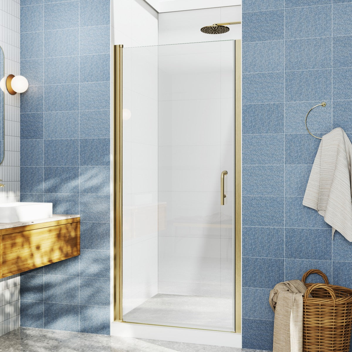 Classy 30-32"x72" Frameless Shower Door in Brush Gold,Water Repellent Glass with Seal Strip Parts and Handle,6mm Glass Shower Door