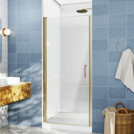 Classy 30-32"x72" Frameless Shower Door in Brush Gold,Water Repellent Glass with Seal Strip Parts and Handle,6mm Glass Shower Door