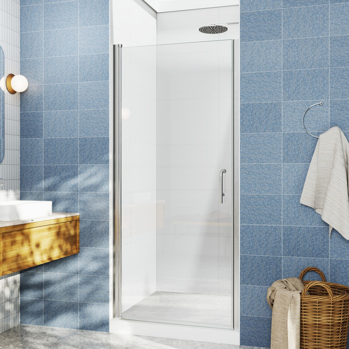 Classy 28-30" W X 72" H Pivot Shower Doors Semi-Frameless Nickel Glass Shower Door With Handle