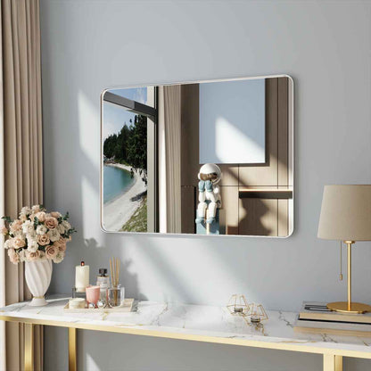 Noir 40" x 30" Silver Framed Rectangular Bathroom Mirror
