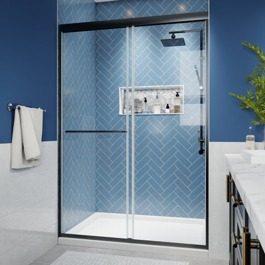 Glide 44-48" x 72" Framed Shower Door in Matte Black,Water Repellent Glass Shower Door,Easy Glide Rollers Sliding Shower Door