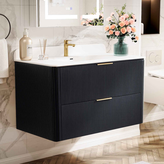 36 inch Floating Bathroom Vanity with Sink, Pre-Assembled, Wall Mounted Plywood Bathroom Storage Cabinet with Safety Rounded,Large Soft-Close Fluted Drawers & Metal Handles