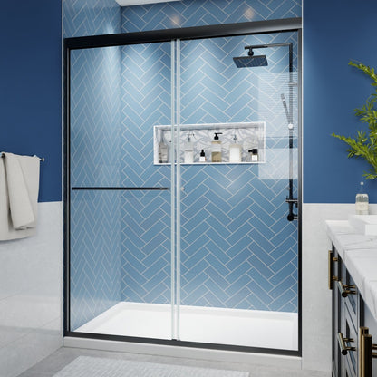 Glide 50-54 in. W x 70 in. H Sliding Glass Shower Doors Frame in Black,Clear Tempered Glass