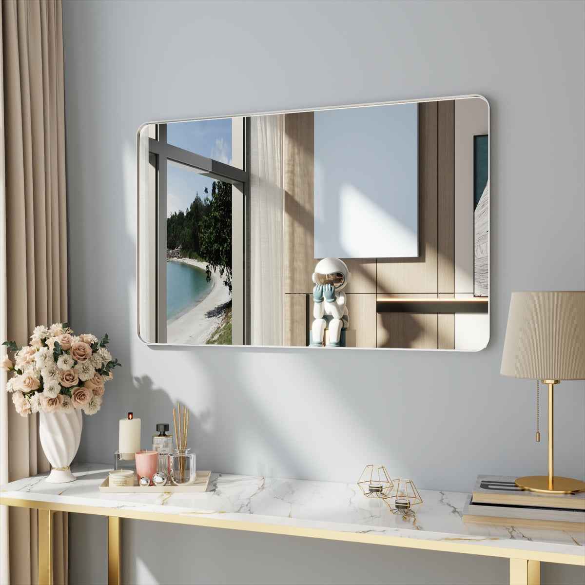 Noir 48" x 30" Silver Framed Rectangular Bathroom Mirror