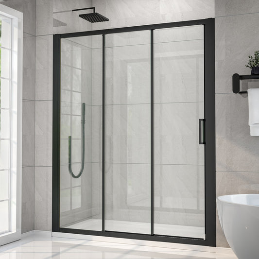 Nexus 56-60W x 70.H Easy Clean Framed Tri-Fold Sliding Shower Door with 1/4" (6mm) Clear SGCC Tempered Glass,Matte Black Finish
