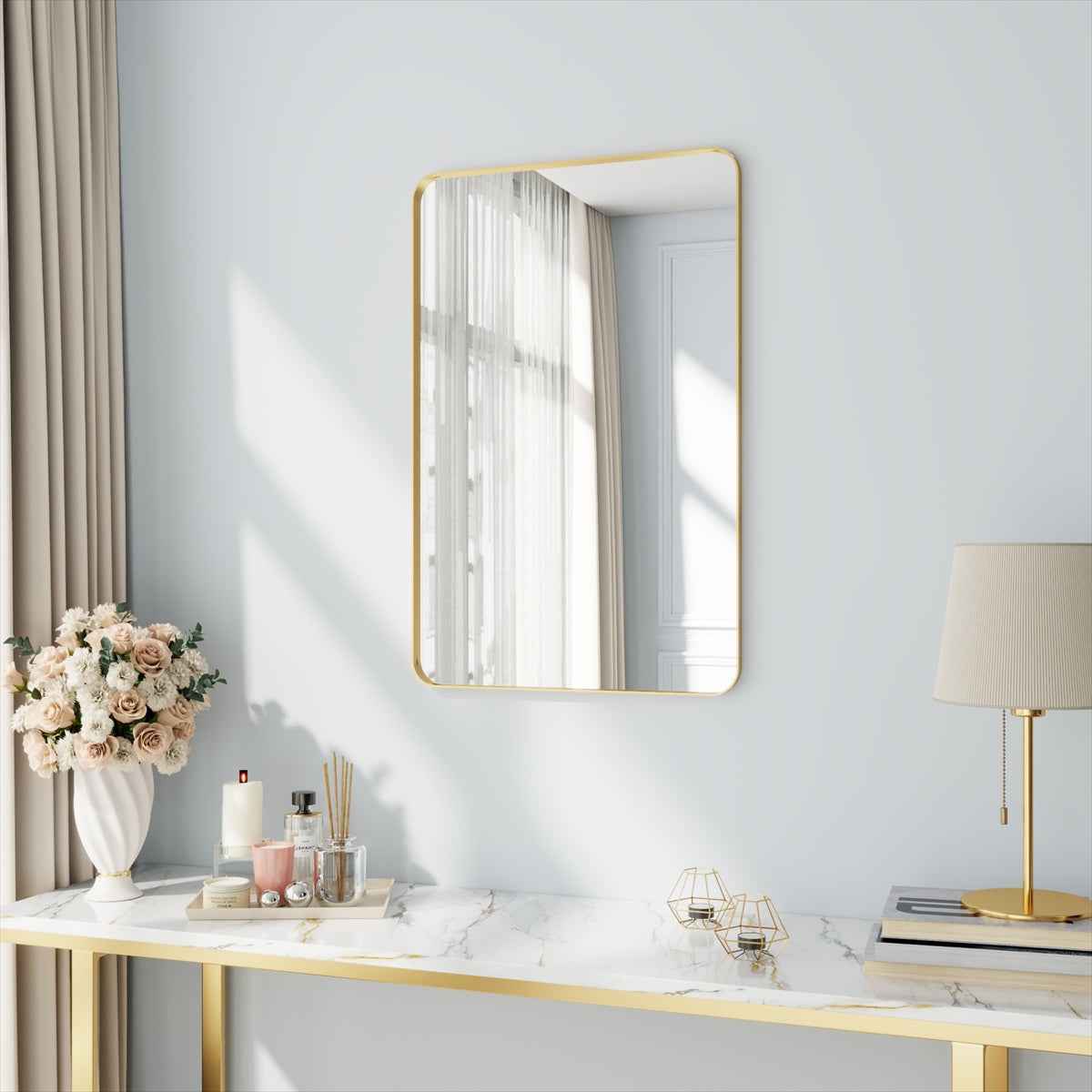 Noir 24" x 36" Gold Framed Rectangular Bathroom Mirror