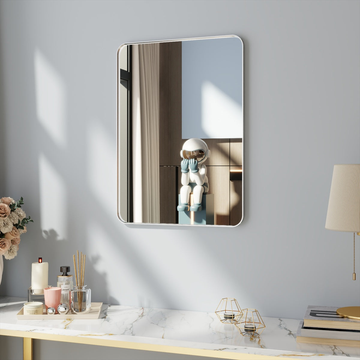Noir 22" x 30" Silver Framed Rectangular Bathroom Mirror