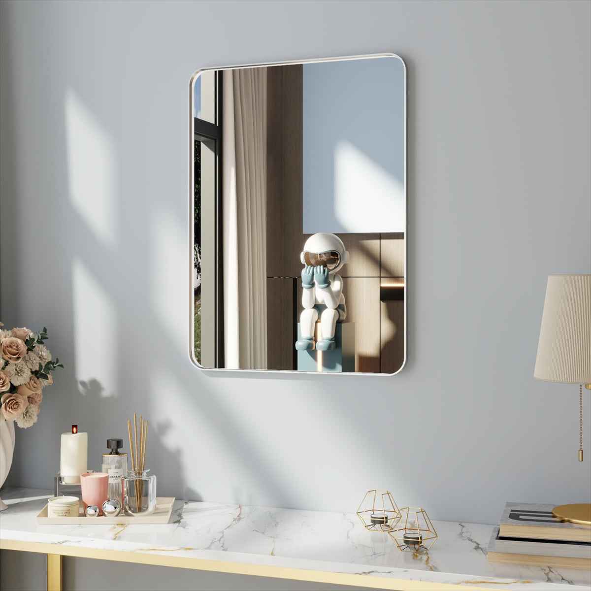 Noir 24" x 32" Silver Framed Rectangular Bathroom Mirror