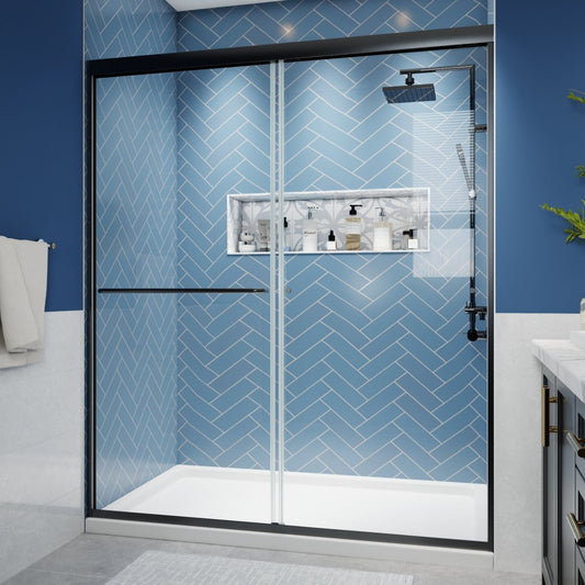 Glide 56-60"W x 70"H Black Frame Clear Tempered Sliding Glass Shower Doors for Bathroom