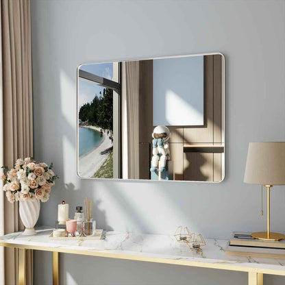 Noir 40" x 32" Silver Framed Rectangular Bathroom Mirror