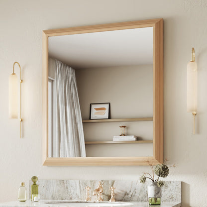 40" x 36" Light Wood Grain Modern, Elegant Rectangular Wall Mirror with Tempered Glass, Shatterproof, Rust-Resistant Light Wood Grain Aluminum Frame for Bathroom, Living Room & Hallway| Nolhurst