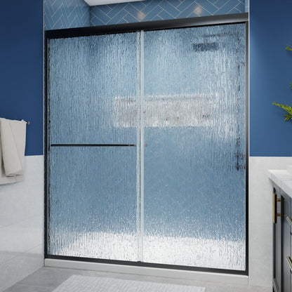 Glide-RA Semi-Frameless Shower Door 56-60 in. W x 70 in. H Bypass Sliding Shower Enclosure,Matte Black,Double Sliding Rain Glass Doors