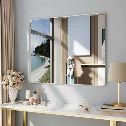 Noir 48" x 40" Silver Framed Rectangular Bathroom Mirror