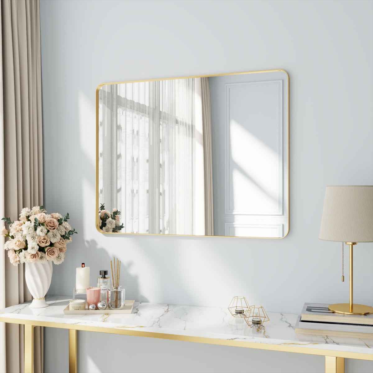 Noir 40" x 32" Gold Framed Rectangular Bathroom Mirror