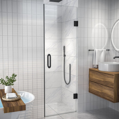 Valor Shower Door 24in.W x 72in.H Semi-Frameless Hinged Shower Door,Shower Room Glass Door with Clear Tempered Shower Glass Panel,Black