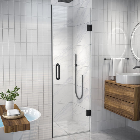 Valor Shower Door 24in.W x 72in.H Semi-Frameless Hinged Shower Door,Shower Room Glass Door with Clear Tempered Shower Glass Panel,Black